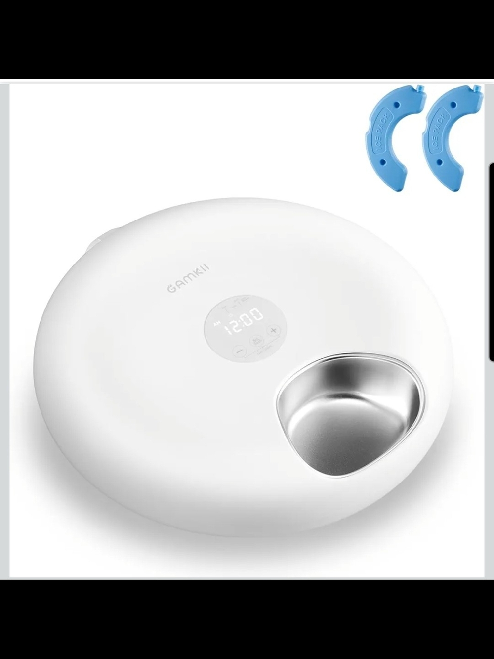 GAMKII White Automatic Pet Feeder with Stainless Steel Bowl